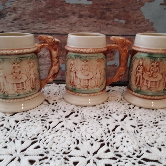 3 Yamaka Porcelain Beer Steins With Donkey Handles - Picture 1 of 7